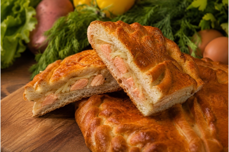 купить пирог с горбушей и луком - пироговая компания