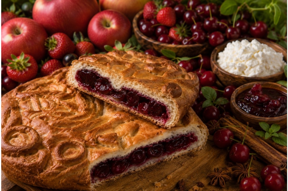 купить пирог постный с вишней и клубникой - пироговая компания